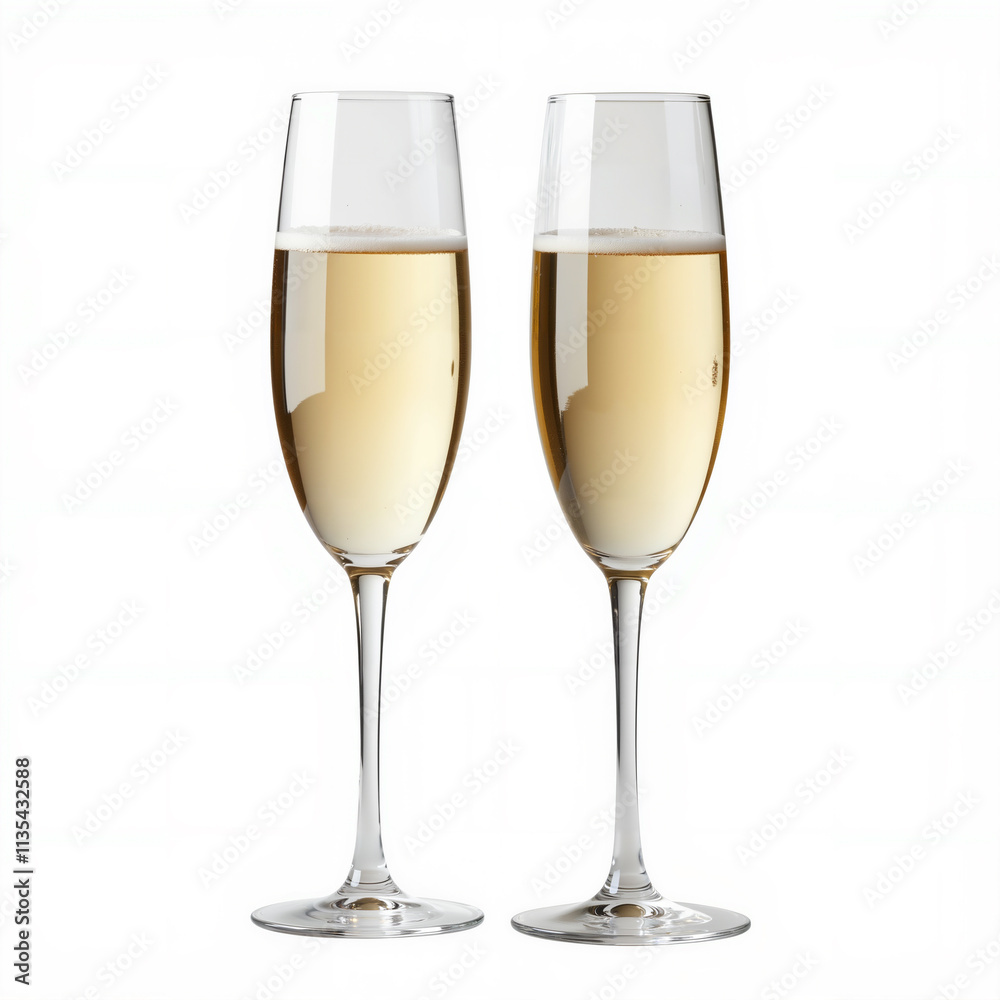 Celebrating new year's eve with two champagne flute glasses - isolated on white background Celebrating new year's eve with two champagne flute glasses - isolated on white background
