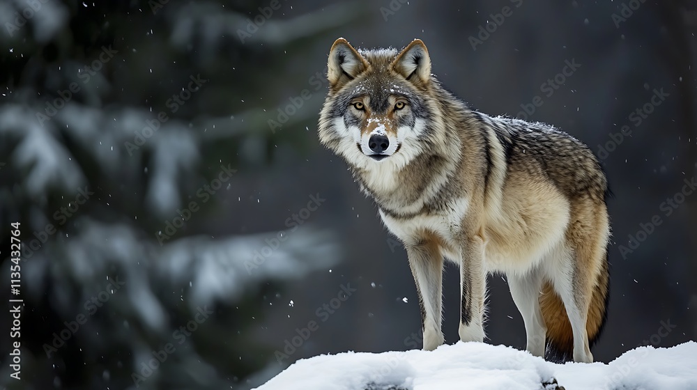 Majestic Gray Wolf in Snowy Forest. Wildlife, Winter, Nature Majestic Gray Wolf in Snowy Forest. Wildlife, Winter, Nature