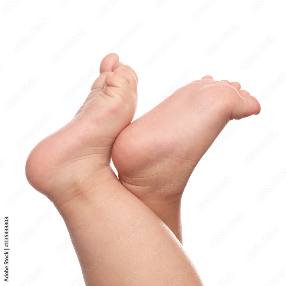Little baby on white background, closeup view Little baby on white background, closeup view