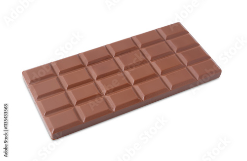 Delicious milk chocolate bar isolated on white