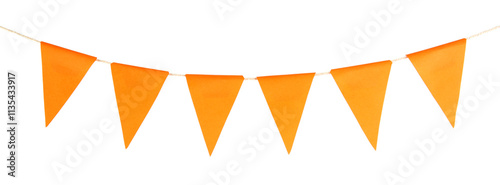 Valokuva Orange party flags isolated on white. Festive decor