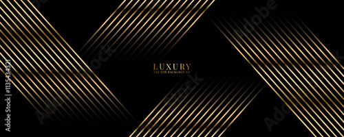3D golden luxury abstract background overlap layer on dark space with diagonal lines decoration. Modern graphic design element stripes style concept for web banner, flyer, card, or brochure cover