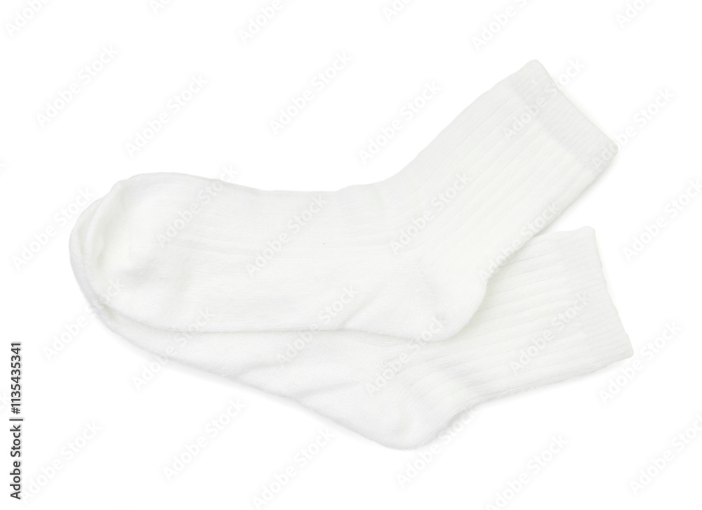 Pair of soft socks isolated on white, top view Pair of soft socks isolated on white, top view