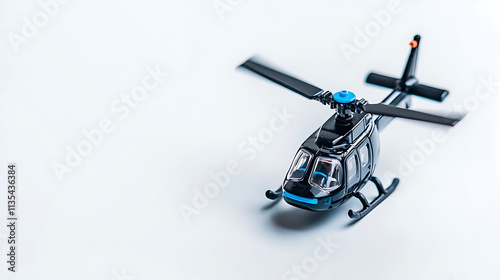 toy helicopter gunship with sleek black design and blue accents, perfect for imaginative play
