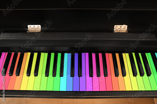 Wallpaper Mural Piano with keys in colors of rainbow, closeup. Musical instrument Torontodigital.ca
