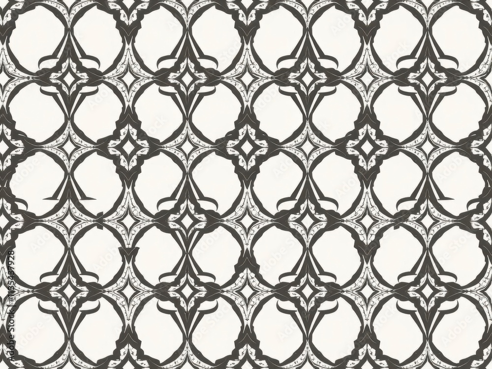 Fototapeta premium Flat outline moroccan seamless pattern with intricate geometric design, repeat, tile, background