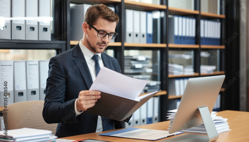 A Professionals Focus Navigating Details Amidst the Organized Chaos of Office Life A Professionals Focus Navigating Details Amidst the Organized Chaos of Office Life