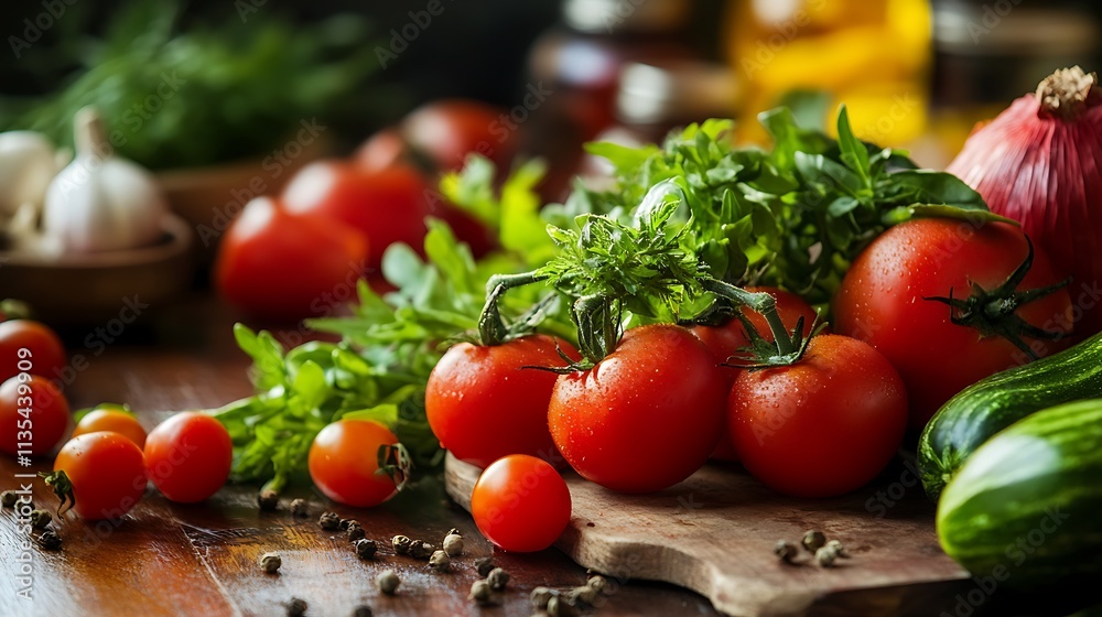 Fresh Tomatoes and Vegetables. Healthy Food Concept.