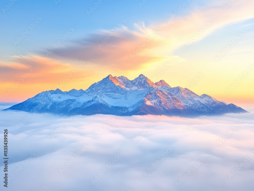 Stunning mountain peak above the clouds at sunset. Stunning mountain peak above the clouds at sunset.