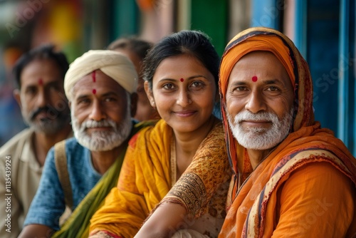Indian family posing together wearing traditional clothes