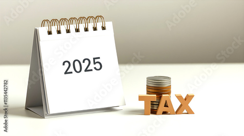 calender 2025,tax symbol and coins