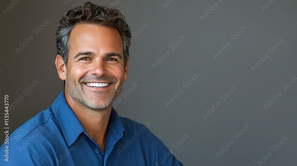 Fototapeta premium Handsome Smiling Businessman in Blue Shirt with Friendly Expression