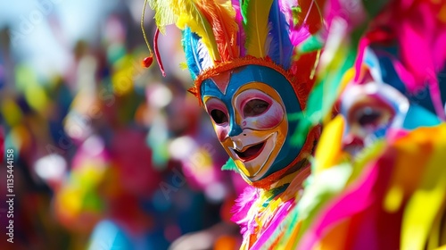 A vibrant and celebratory scene for Carnival of Binche with Gilles costumes, festive masks, and traditional Binche Gilles celebrations against a colorful and lively background photo