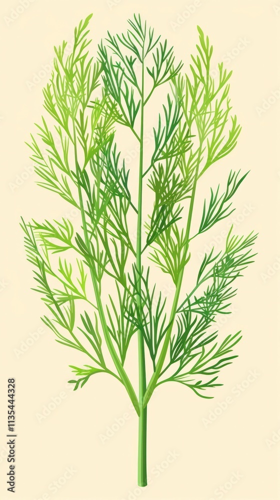 Obraz premium of Various Fresh Green Aromatic Herbs Like Dill Fennel and Parsley on a Cream Colored Background Botanical Showcasing Culinary Herbs and Seasonings