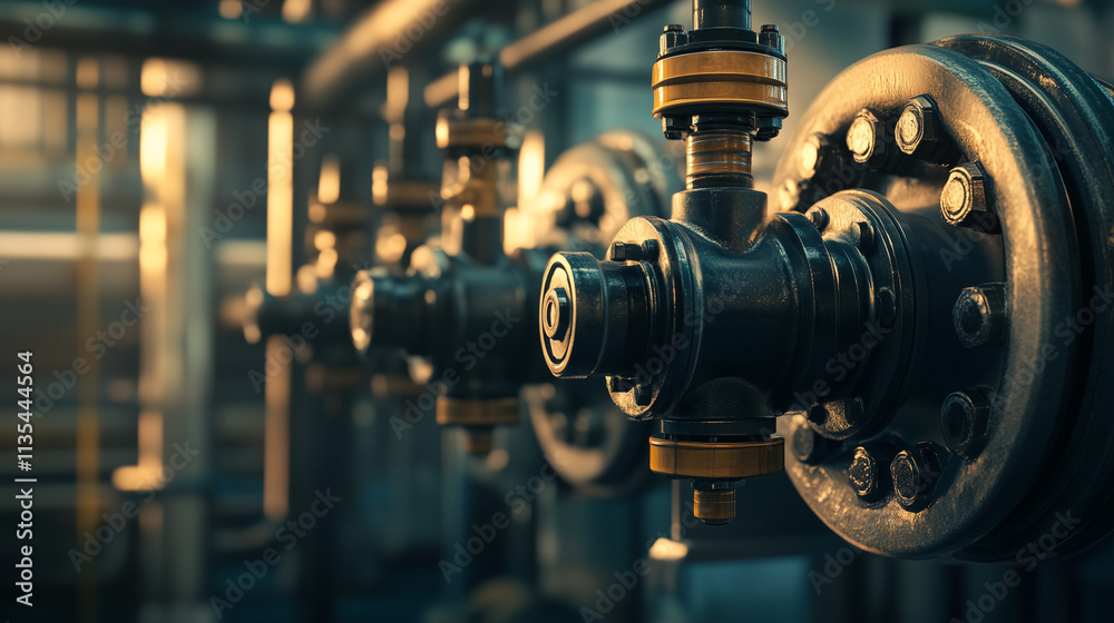 Industrial Water Pipes with Smooth Metal Surfaces and Intricate Joints and Valves Industrial Water Pipes with Smooth Metal Surfaces and Intricate Joints and Valves