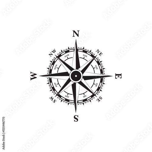 Compass. wind rose. Nautical compass icon isolated on white background. Design element for marine theme and heraldry. 