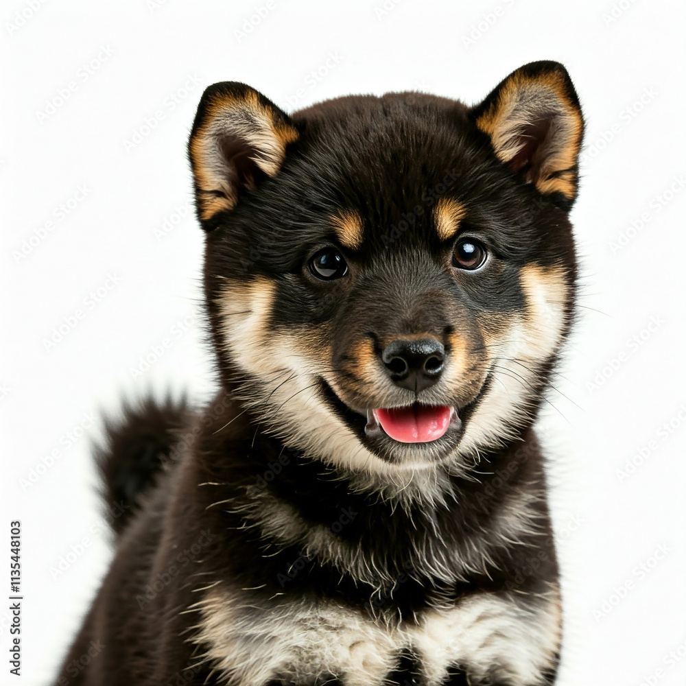 A Shiba Inu puppy with big, round, black eyes, a wet, pink tongue, and a cheeky, playful expression, sitting alertly on a pure white background. A Shiba Inu puppy with big, round, black eyes, a wet, pink tongue, and a cheeky, playful expression, sitting alertly on a pure white background.