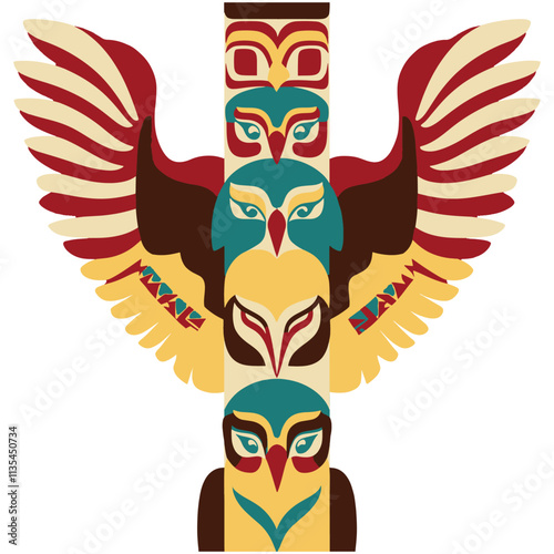 Colorful Totem Pole Design with Transparent Background