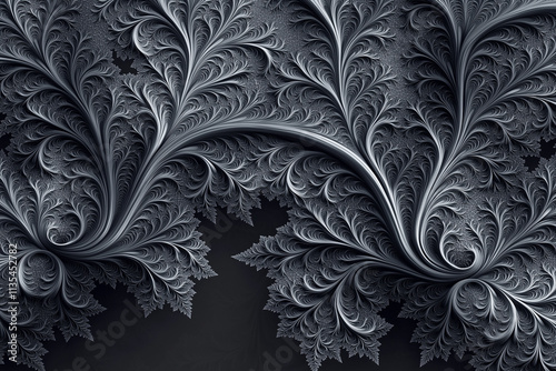 Abstract fractal art, dark gray floral pattern.  Concept of elegance, luxury, nature.