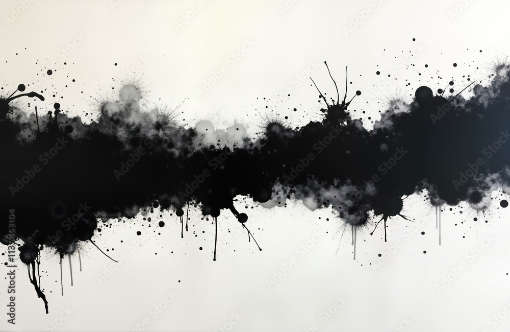 Abstract monochrome art piece. Ink splatter on white canvas. Japanese sumie style. Dynamic, expressive art form. Bold calligraphic strokes. Textured edges, subtle gradients. Black ink on white Abstract monochrome art piece. Ink splatter on white canvas. Japanese sumie style. Dynamic, expressive art form. Bold calligraphic strokes. Textured edges, subtle gradients. Black ink on white