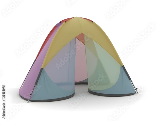 Colorful Dome Tent for Camping Adventures: A 3D Render of a Multicolored Portable Shelter photo