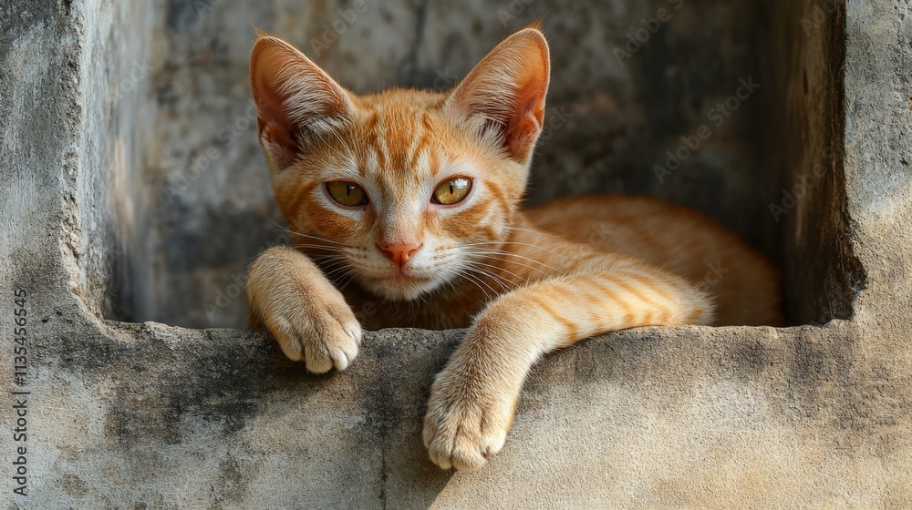 Charming Orange Tabby Cat Resting Comfortably Charming Orange Tabby Cat Resting Comfortably