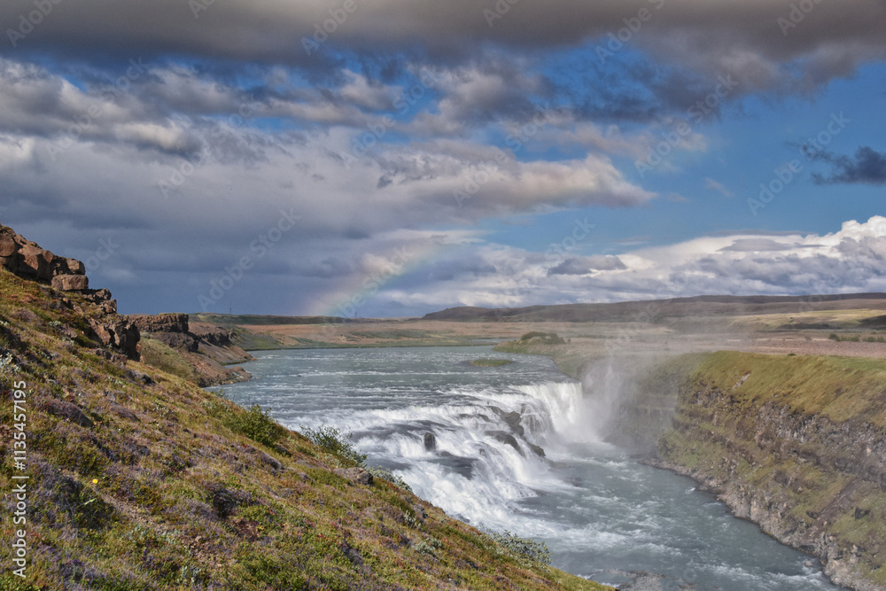 Gullfoss Falls, Golden Falls waterfall rainbow on the HvÃtá river, tourist attraction Golden Circle Route in Southwest Iceland, Scandinavia, Europe.
Gullfoss Falls, Golden Falls waterfall rainbow on the HvÃtá river, tourist attraction Golden Circle Route in Southwest Iceland, Scandinavia, Europe.