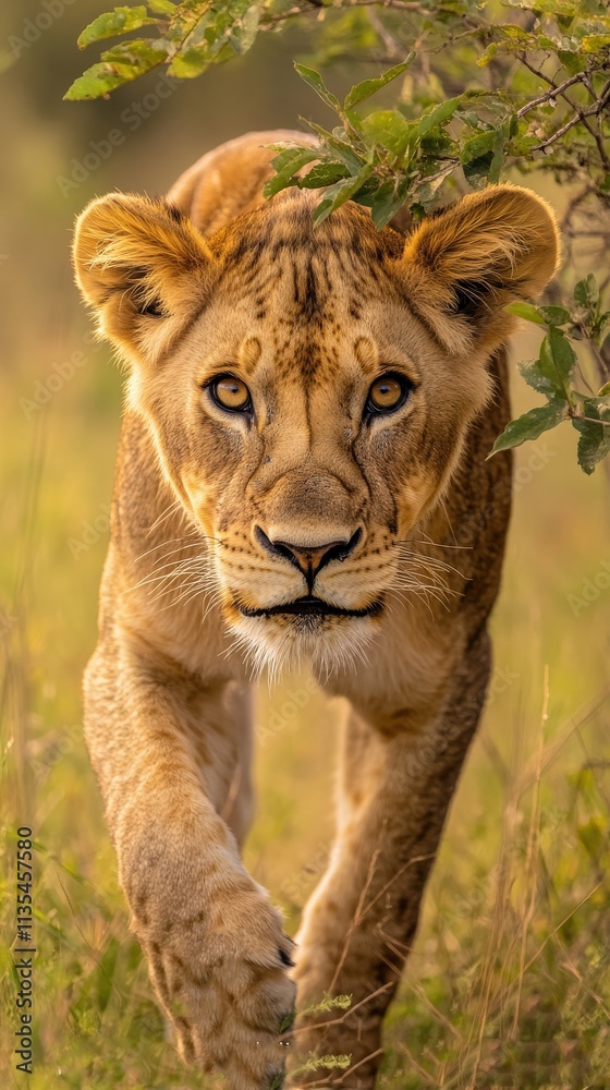 Majestic Lion in Natural Habitat with Intense Gaze Majestic Lion in Natural Habitat with Intense Gaze
