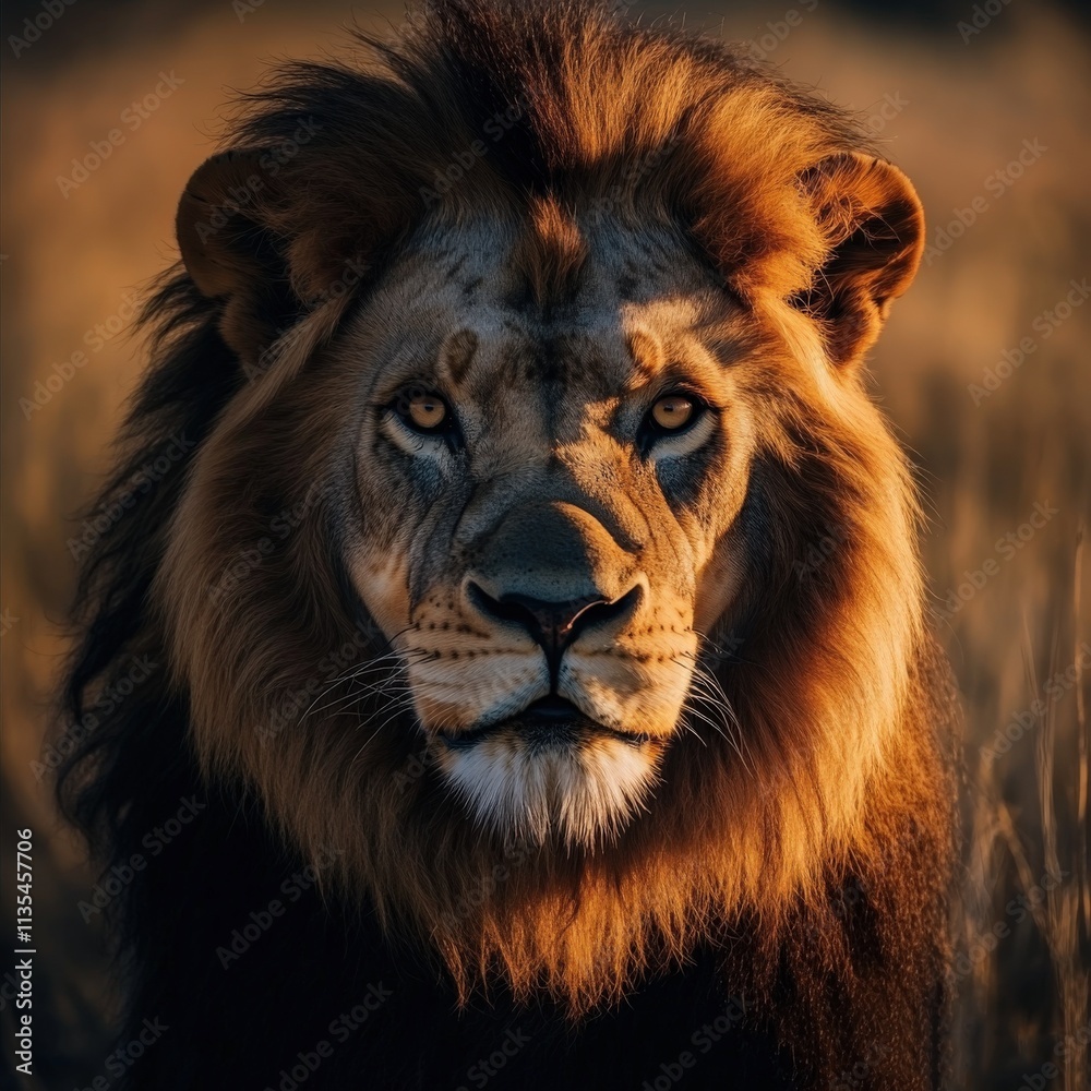 Majestic Lion in Natural Habitat with Intense Gaze Majestic Lion in Natural Habitat with Intense Gaze