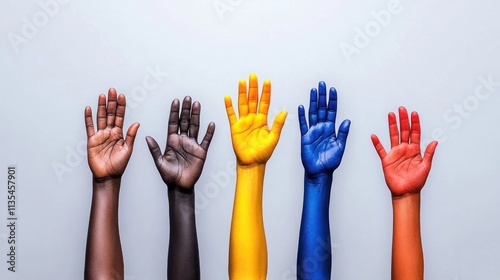 Unity in Diversity: Multi-Racial Group Celebrating with Raised Hands