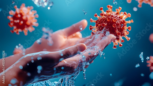 Coronavirus pandemic prevention: washing hands with soap, warm water, and rubbing nails and fingers, or using hand sanitizer gel.