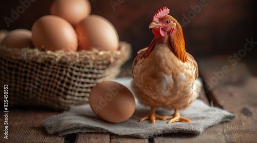 Studio Shot of a Chicken Bird with Detailed Feathers