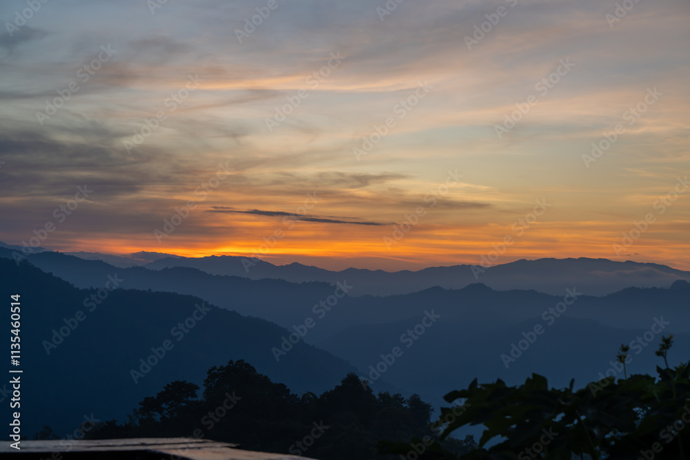 sunset with colorful sky and mountain in the evening is very beautiful landscape view sunset with colorful sky and mountain in the evening is very beautiful landscape view