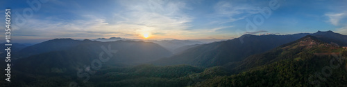 panorama view from drone show beautiful landscape lake of fog sunrise sunset twilight view mae taeng Chiangmai Thailand 