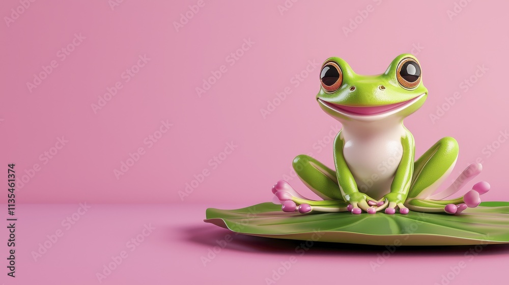 Cute Green Frog on Pink Lily Pad | Pastel colors Cute Green Frog on Pink Lily Pad | Pastel colors
