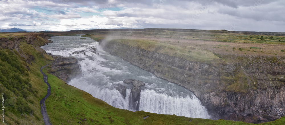 Gullfoss Falls, Golden Falls waterfall rainbow on the HvÃtá river, tourist attraction Golden Circle Route in Southwest Iceland, Scandinavia, Europe.
Gullfoss Falls, Golden Falls waterfall rainbow on the HvÃtá river, tourist attraction Golden Circle Route in Southwest Iceland, Scandinavia, Europe.