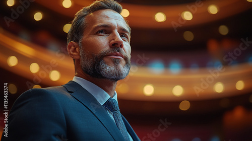 Photo Male Business Executive Giving a Speech