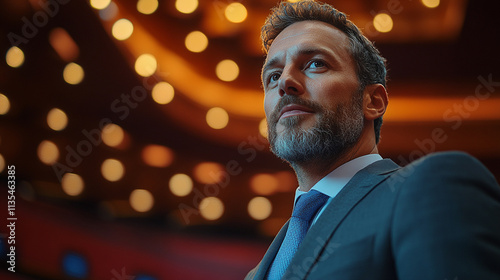 Photo Male Business Executive Giving a Speech