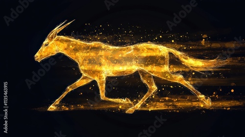 Golden Pronghorn Antelope in Dynamic Gallop with Fluid Splashes - Energy, Speed, and Power in Vibrant Abstraction photo