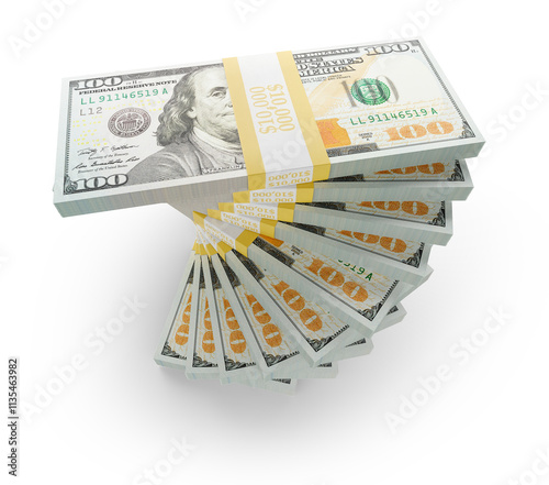 Spiral Stack of One Hundred Thousand Dollars of One Hundred Dollar Bills Isolated. Transparent PNG.