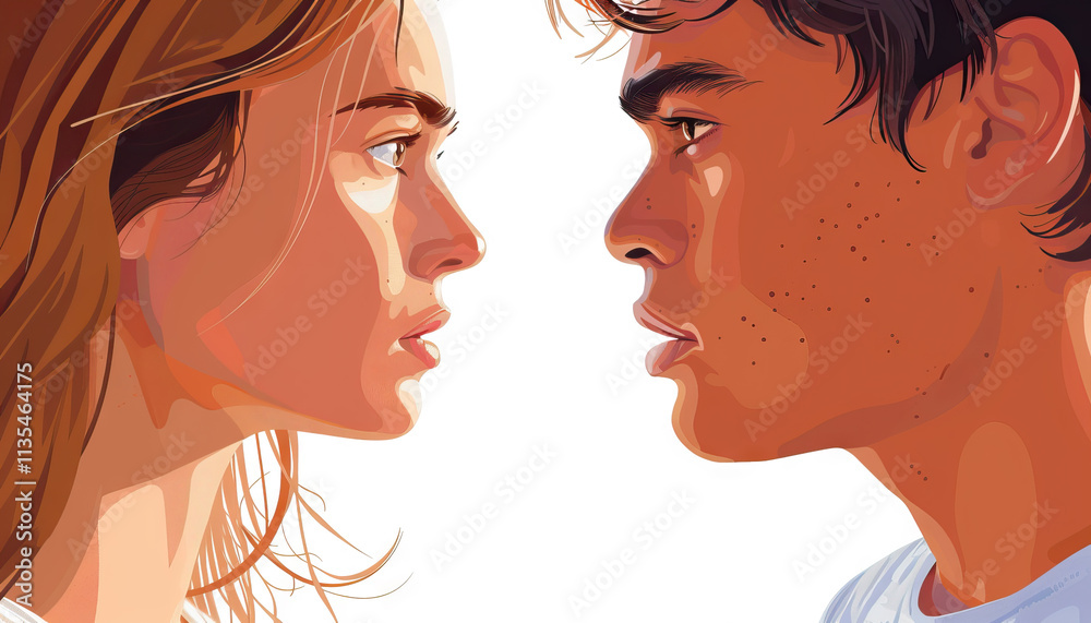 Profile Portraits of a Young Woman and Man Profile Portraits of a Young Woman and Man