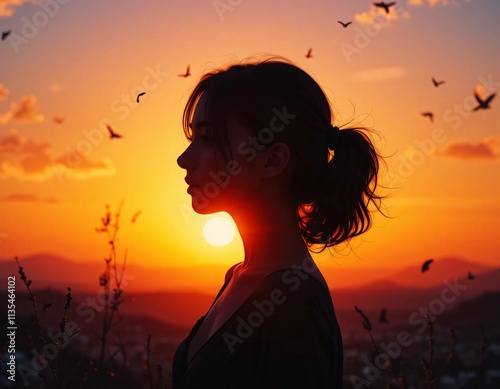 sunset women silloutte illustration photo