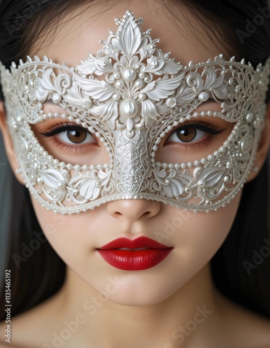 Portrait of beautiful woman with masquerade mask 