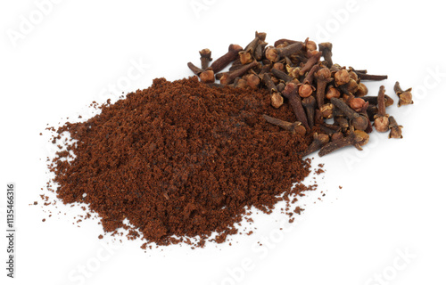 Wallpaper Mural Pile of clove powder and dried buds on white background. Aromatic spice Torontodigital.ca