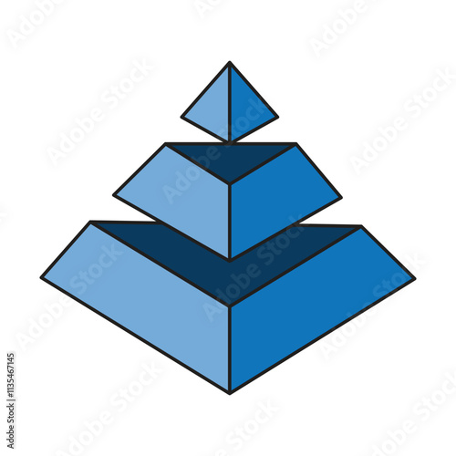 This is a logo design of a 3d triangle pyramid shape in blues 