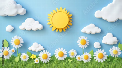 Sunny Day Daisies and Clouds