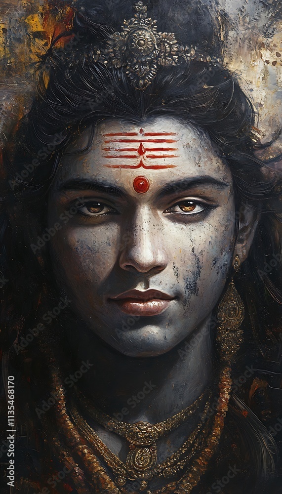Lord Shiva, Divine Portrait. Concept of Hindu deity, spirituality, and art. Lord Shiva, Divine Portrait. Concept of Hindu deity, spirituality, and art.