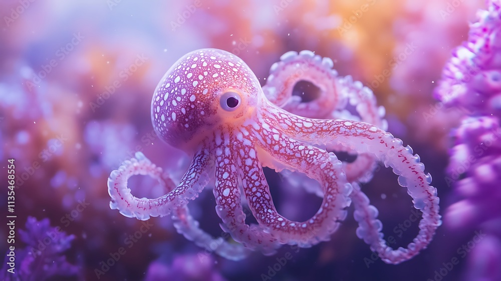 Pink Octopus in Coral Reef Pink Octopus in Coral Reef