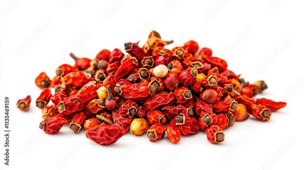 A vibrant pile of dried red pepper pods, showcasing their rich color and texture, perfect for culinary uses and spice blends. A vibrant pile of dried red pepper pods, showcasing their rich color and texture, perfect for culinary uses and spice blends.
