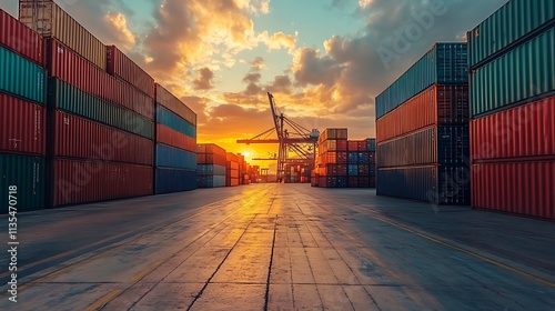 Wallpaper Mural Shipping containers at sunset. Concept of global trade and logistics. Torontodigital.ca